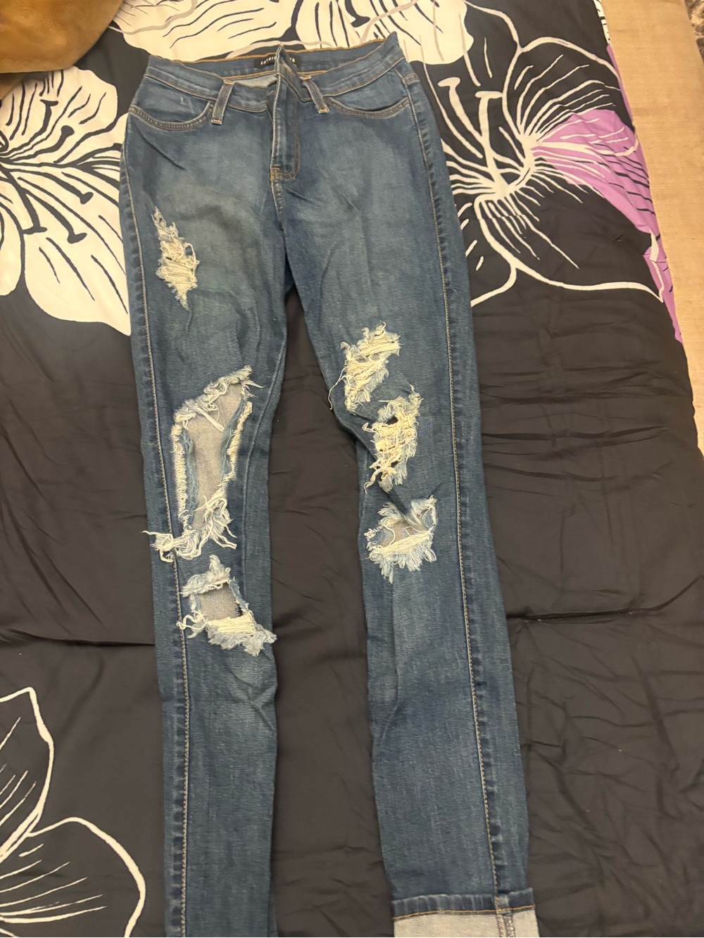 Fashion Nova Ripped Skinny Jeans - Blue